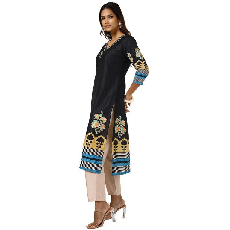 Soch Womens Black Muslin Blend Printed Kurta With Cutdana