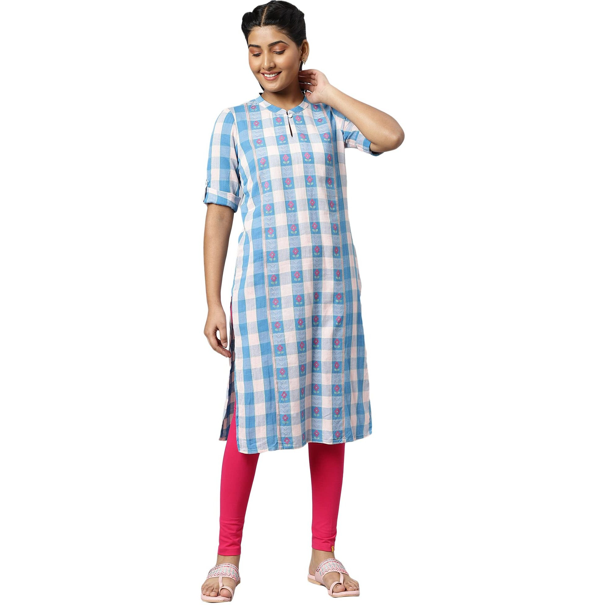 Aurelia Women Rose Quartz Dobby Geometric Yarn Dyed Straight Kurta_22Aua13347-702574_L