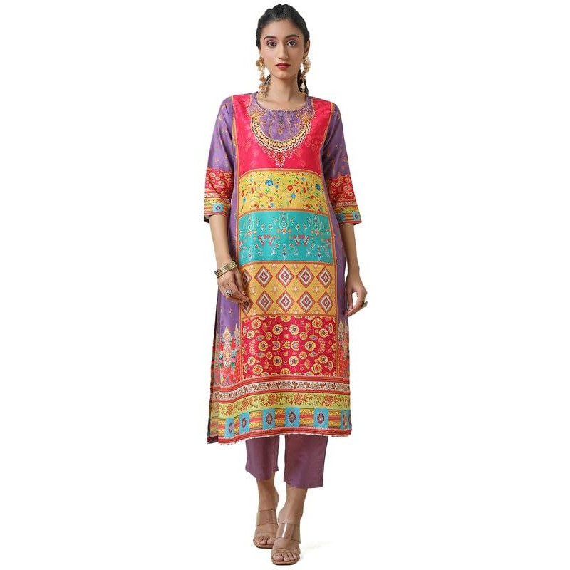 Soch Women's Poly Muslin Kurta Set (Ewa4Ks10423A_Purple