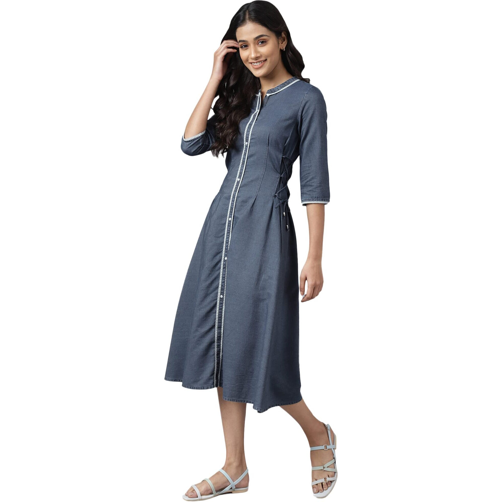 Aurelia Women Denim Blue Denim Geometric Yarn Dyed Dress_22Aua13349-701335_S