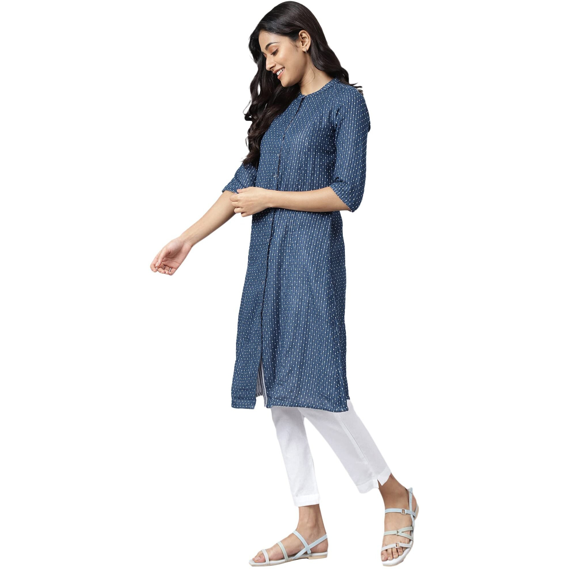 Aurelia Blue Geometric Printed Printed Cotton Regular Kurta For Women