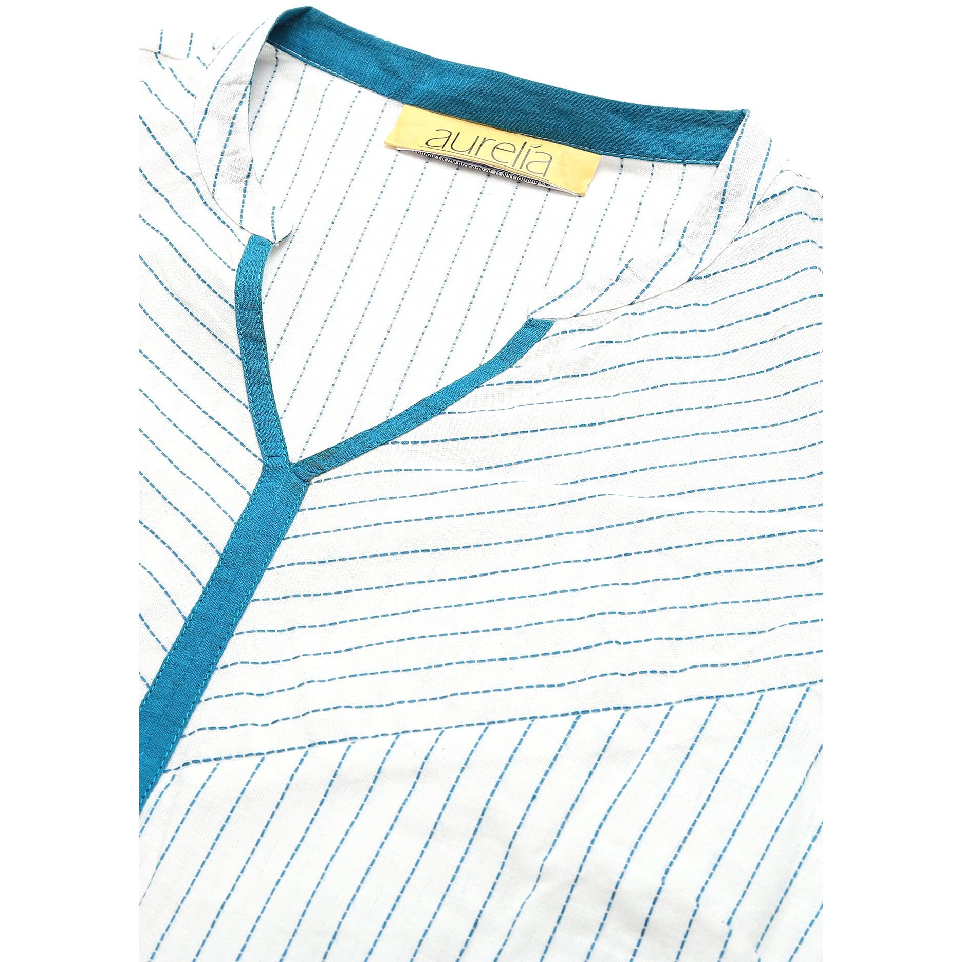 Aurelia White Striped Cotton Regular Kurta For Women