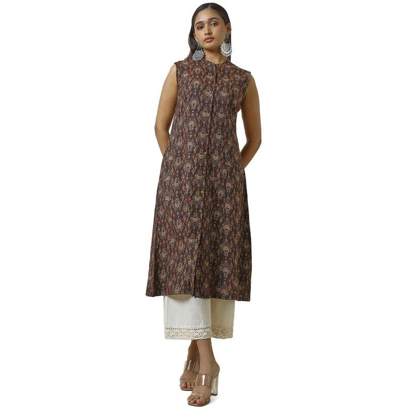 Soch Womens Brown Rayon Ikkat Print Kurta