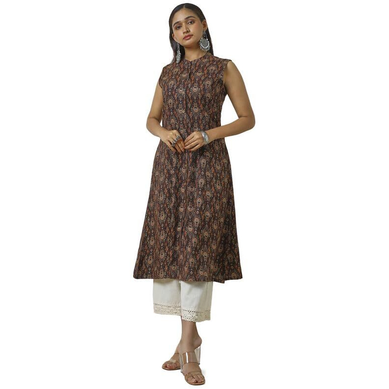 Soch Womens Brown Rayon Ikkat Print Kurta