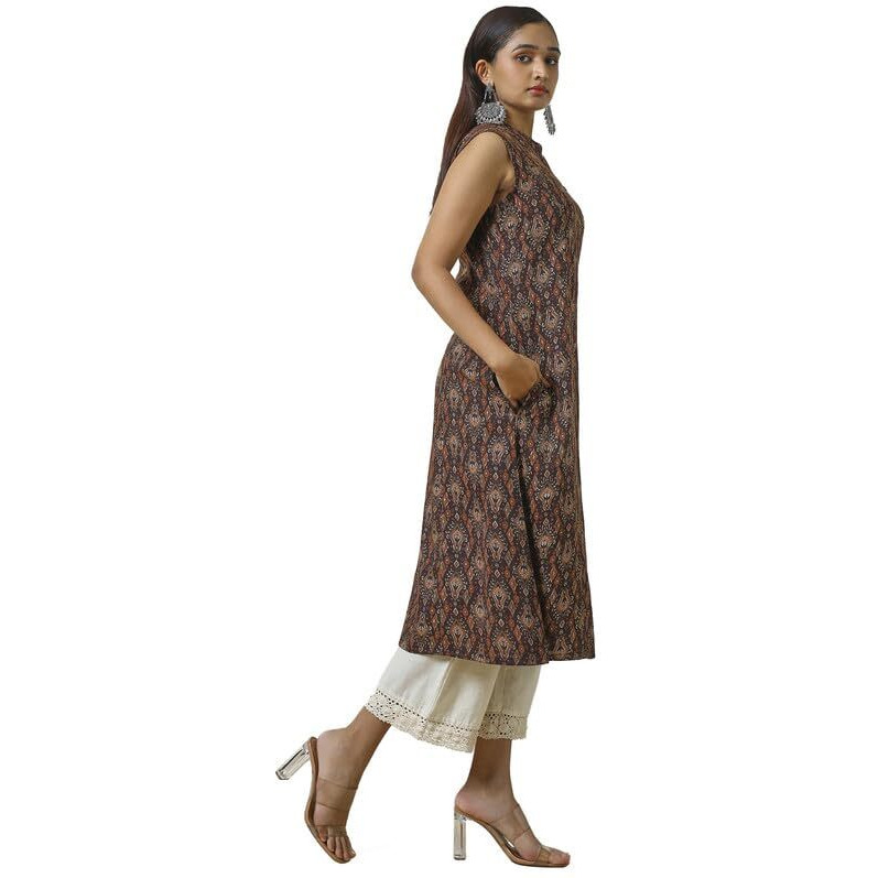 Soch Womens Brown Rayon Ikkat Print Kurta