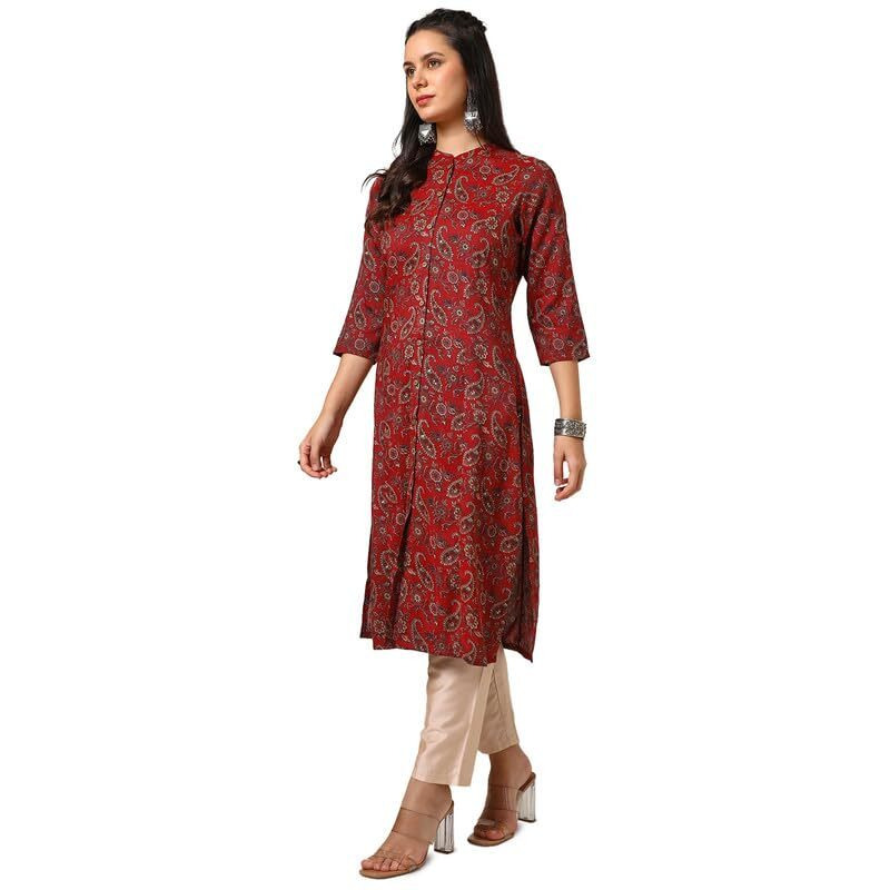 Soch Womens Maroon Rayon Paisley Print Kurta
