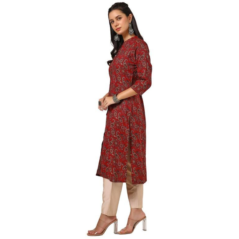 Soch Womens Maroon Rayon Paisley Print Kurta