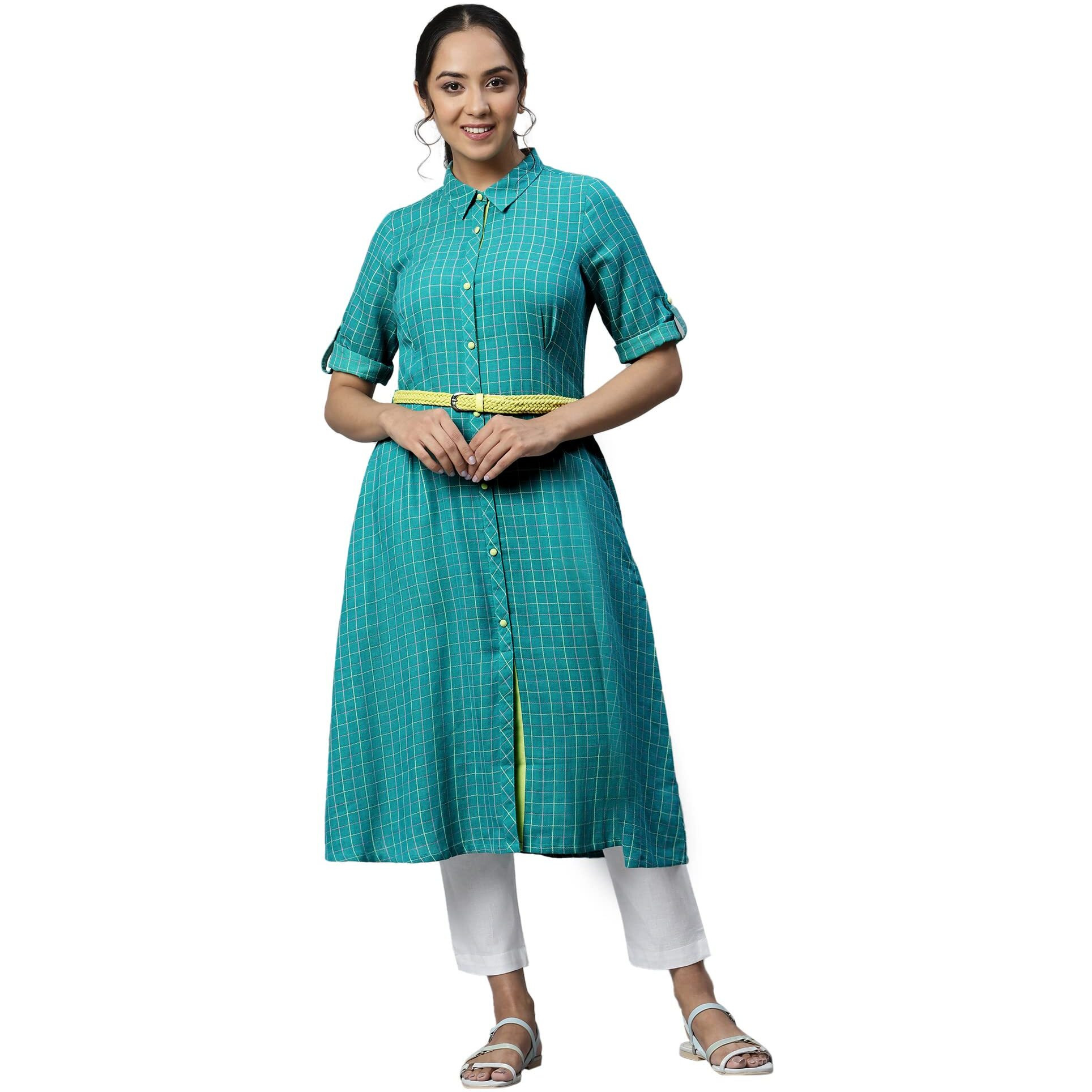 Aurelia Women Deep Lake Dobby Geometric Yarn Dyed Straight Kurta_22Aua13365-702533_M