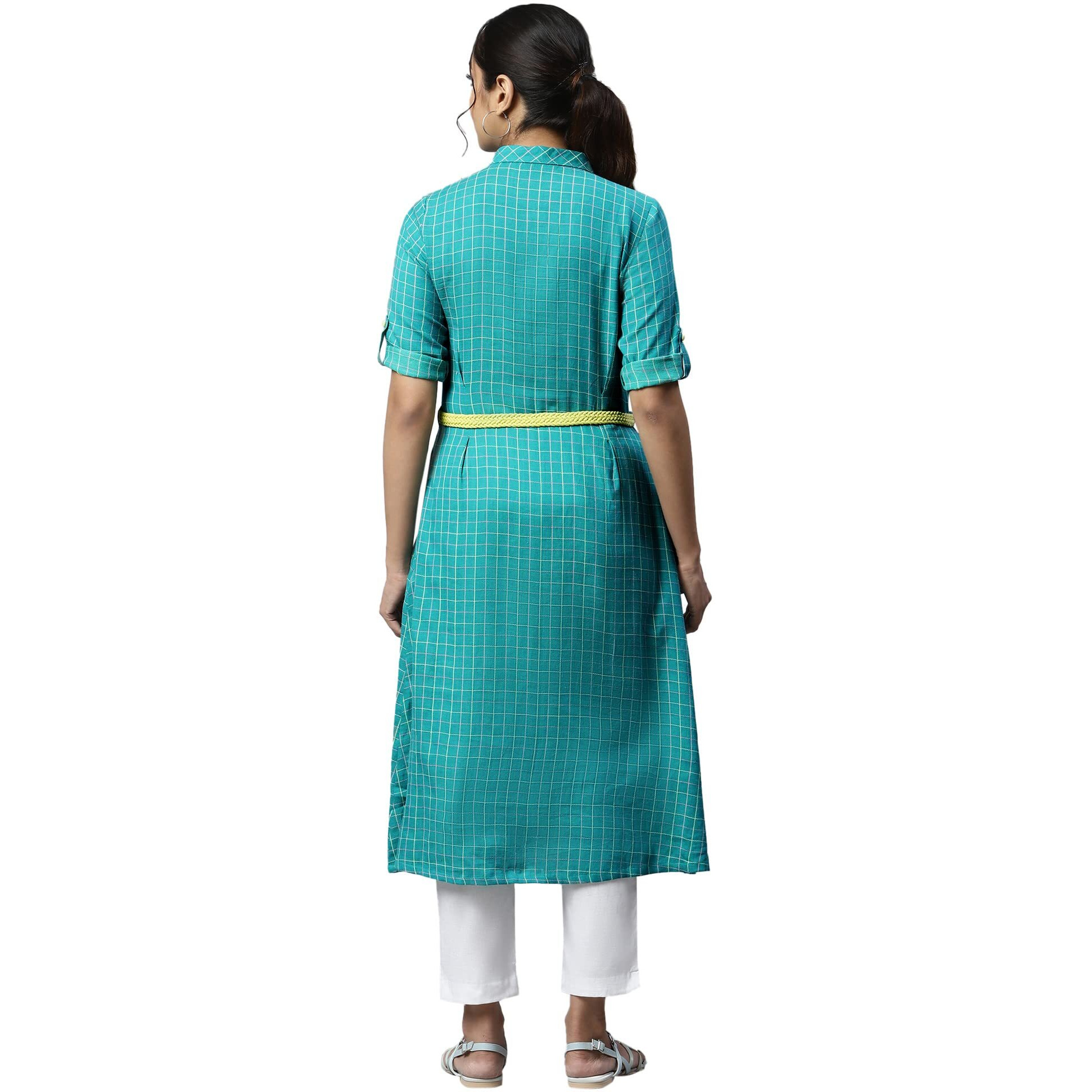 Aurelia Women Deep Lake Dobby Geometric Yarn Dyed Straight Kurta_22Aua13365-702533_M