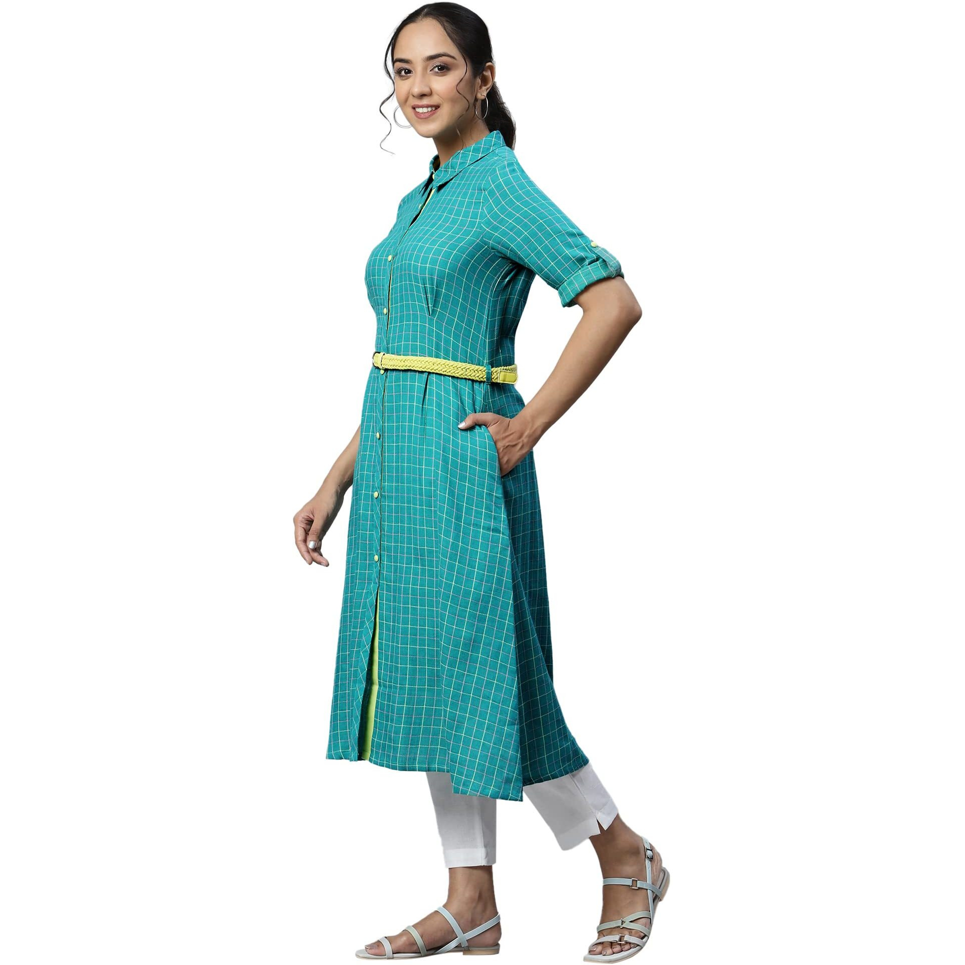 Aurelia Women Deep Lake Dobby Geometric Yarn Dyed Straight Kurta_22Aua13365-702533_M