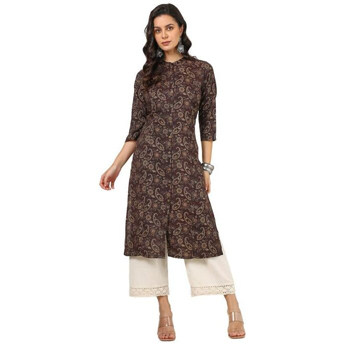 Soch Womens Brown Rayon Paisley Print Kurta