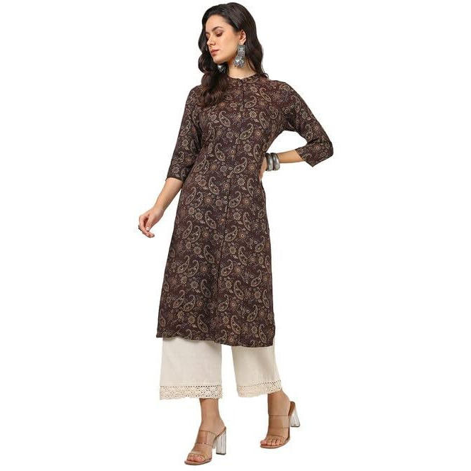 Soch Womens Brown Rayon Paisley Print Kurta