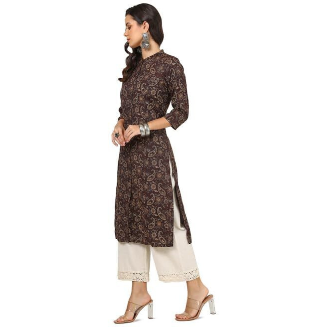 Soch Womens Brown Rayon Paisley Print Kurta