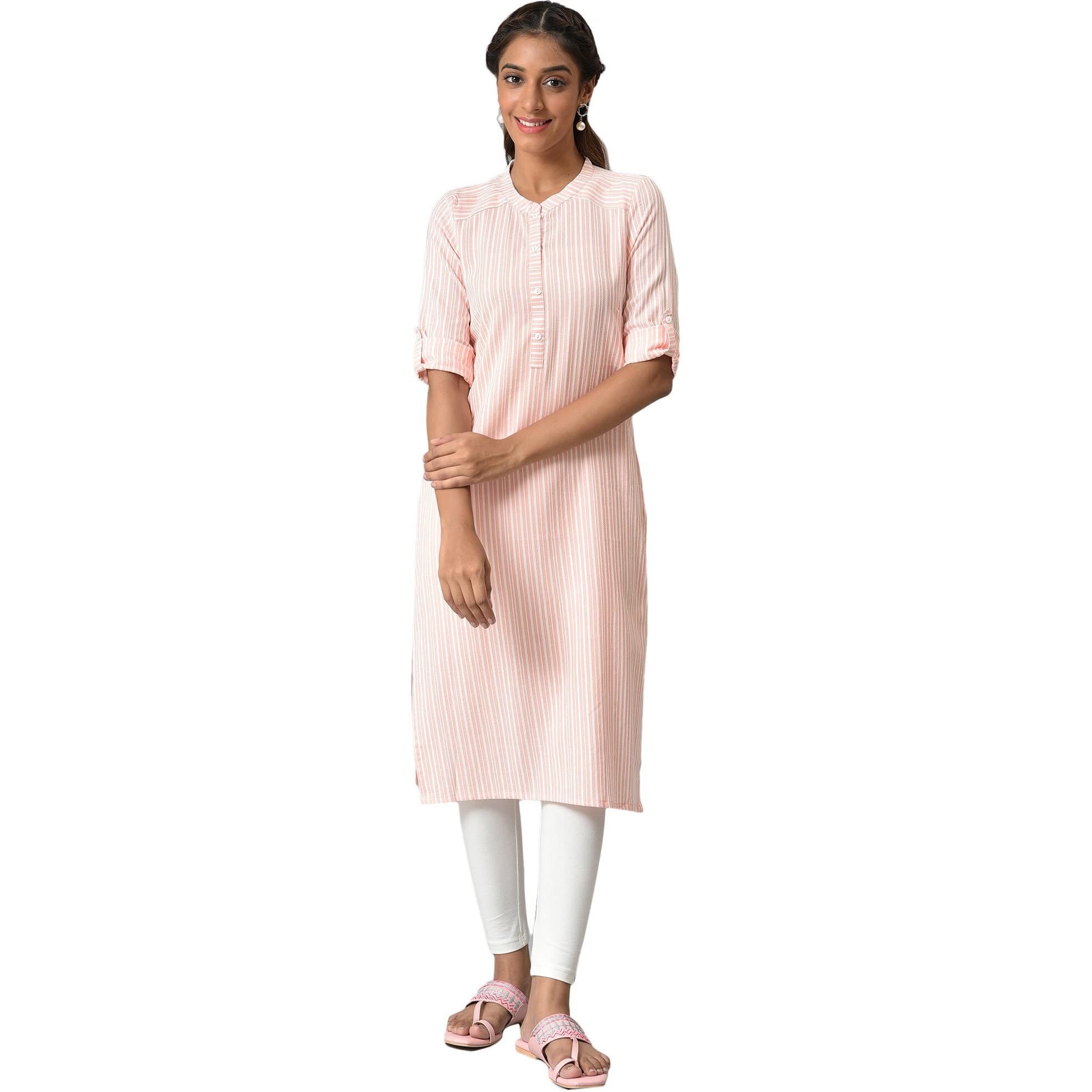 Aurelia Women's Cotton Regular Kurta (22Aua13370-703596_Peach