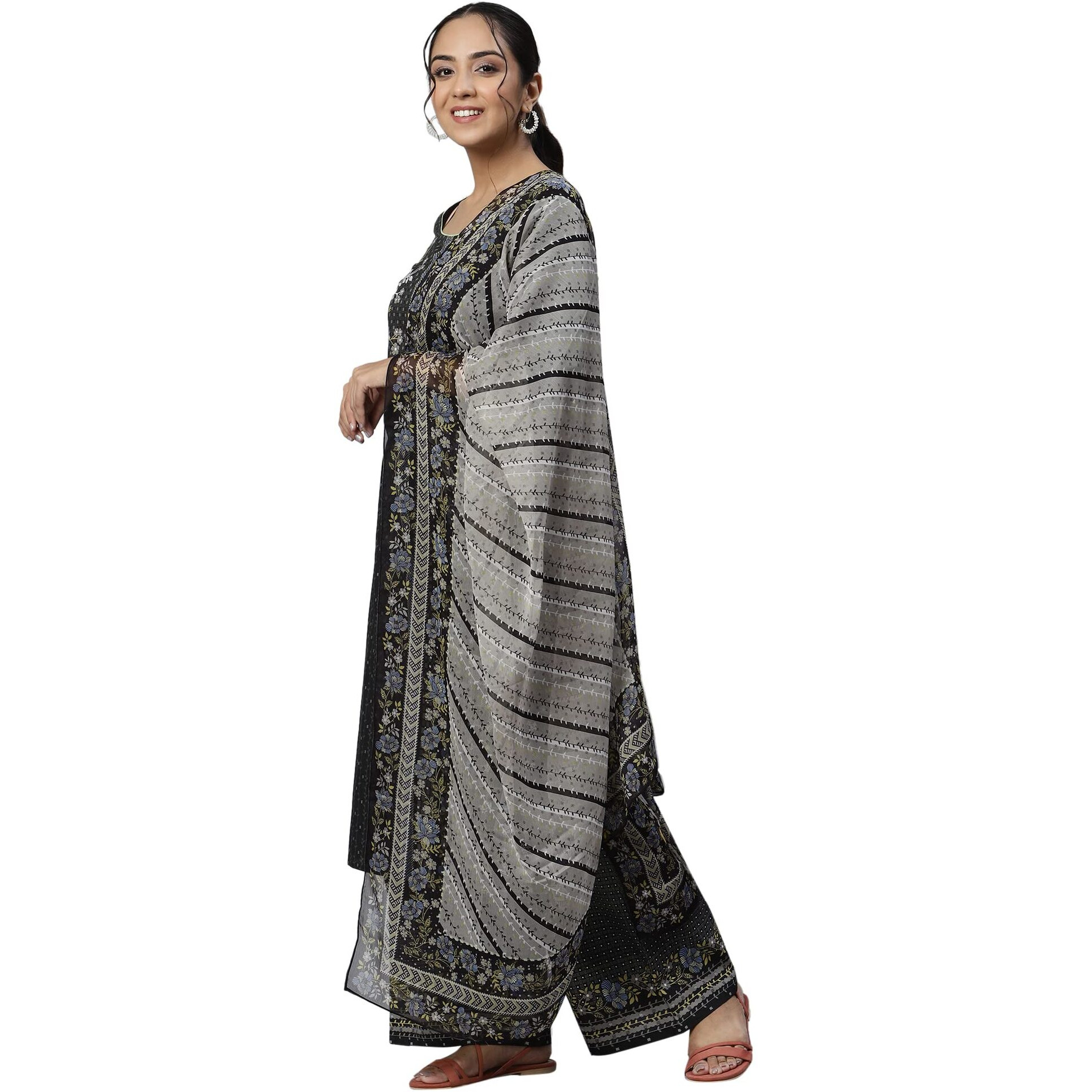 Aurelia Women Cotton Black Printed Kurta Set With Straight Palazzo And Dupatta_22Auas13383-504103_Xs