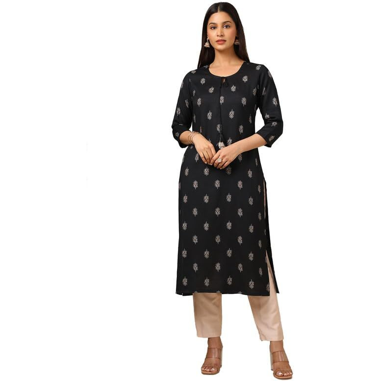 Soch Womens Black Rayon Ethnic Motifs Kurta