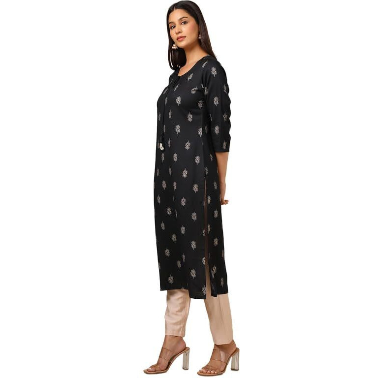 Soch Womens Black Rayon Ethnic Motifs Kurta