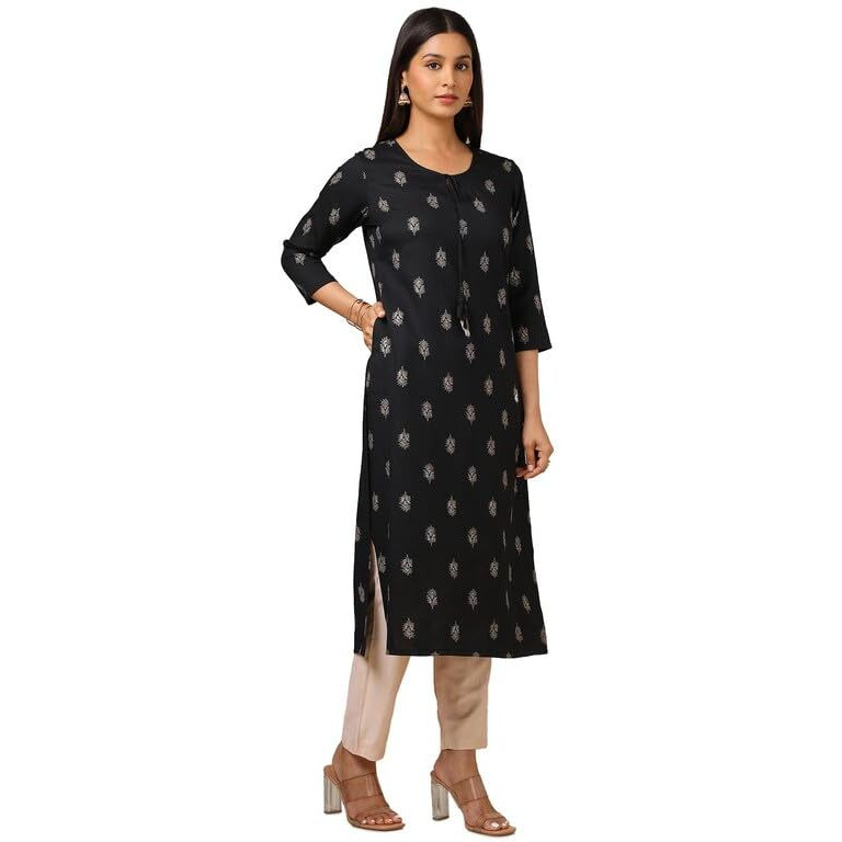 Soch Womens Black Rayon Ethnic Motifs Kurta