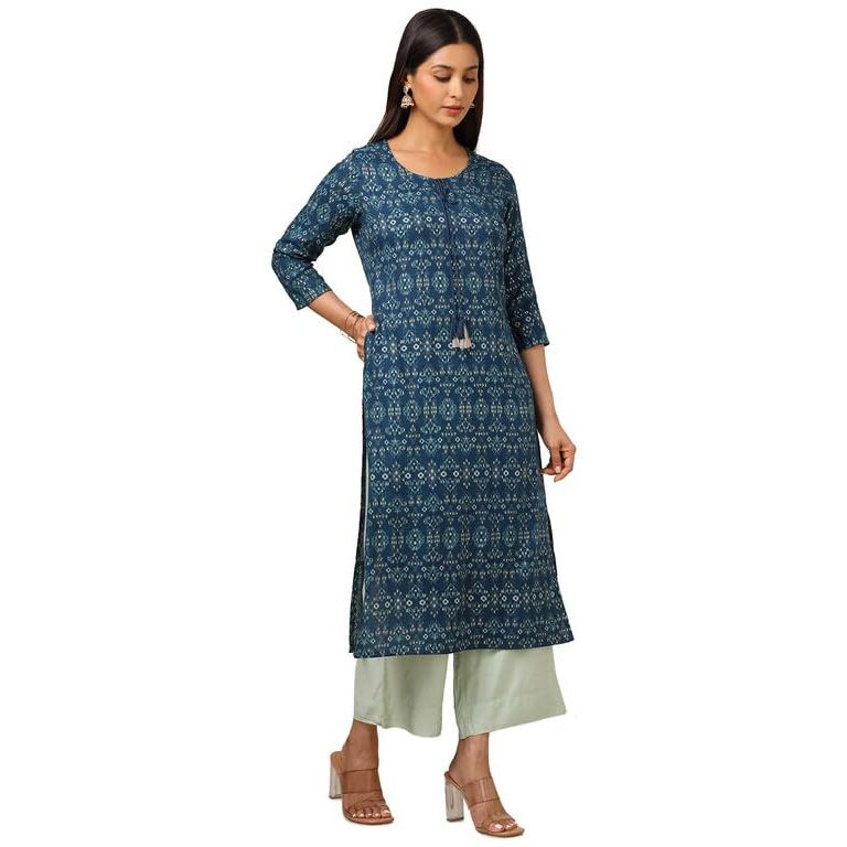 Soch Womens Blue Rayon Ethnic Motifs Kurta