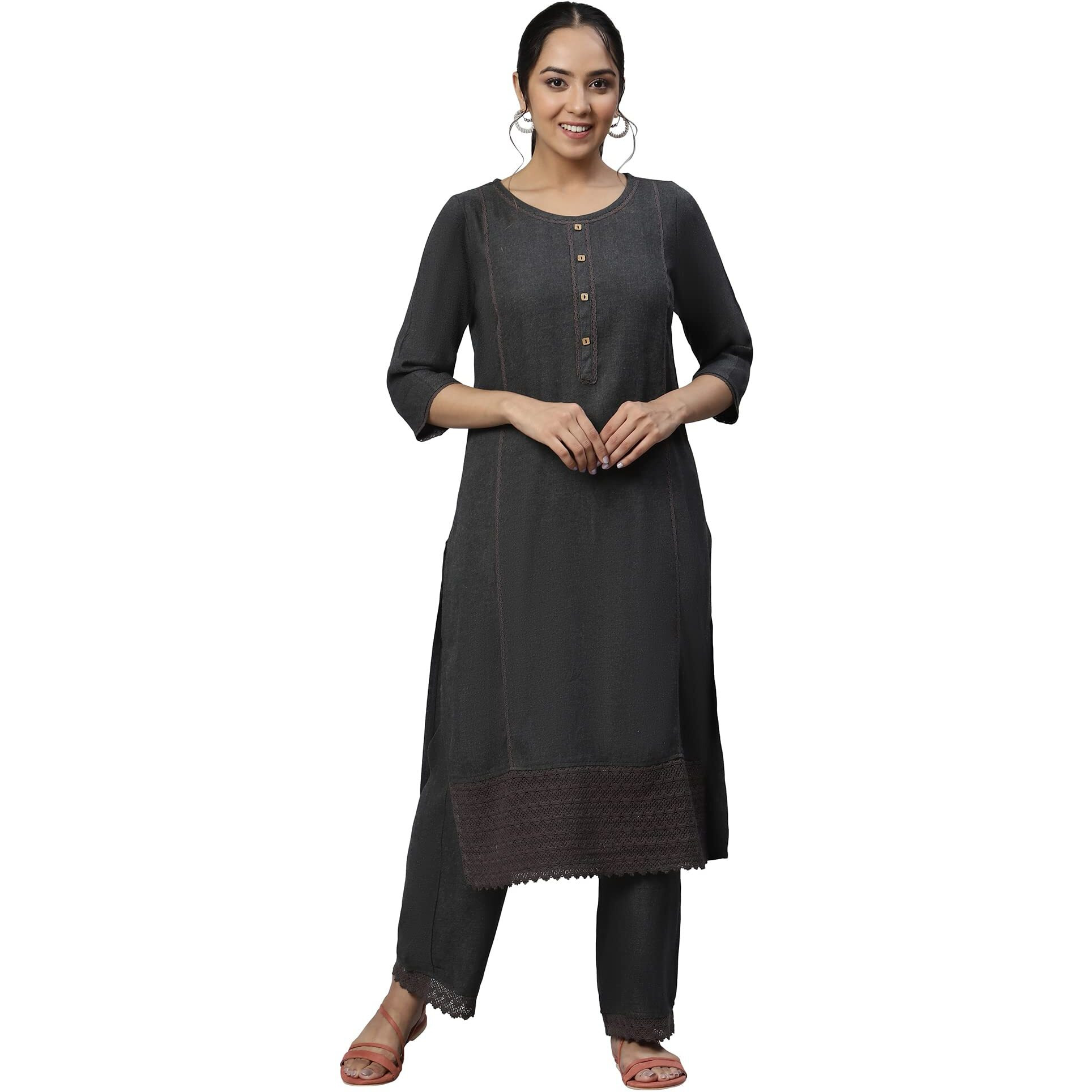 Aurelia Women Grey Round Neck Straight Kurta And Palazzo Co-Ord Set_22Auas13388-702553_L