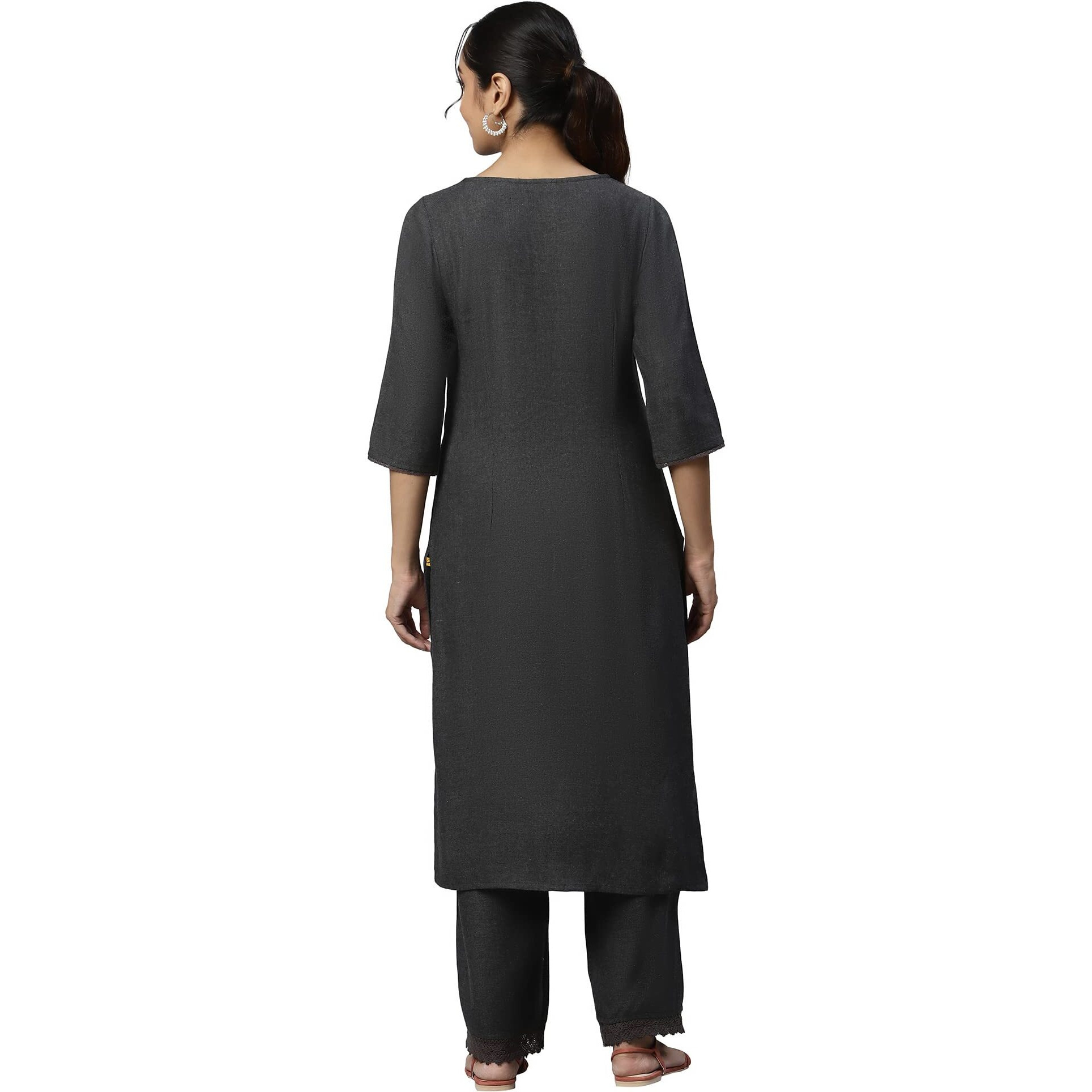 Aurelia Women Grey Round Neck Straight Kurta And Palazzo Co-Ord Set_22Auas13388-702553_L