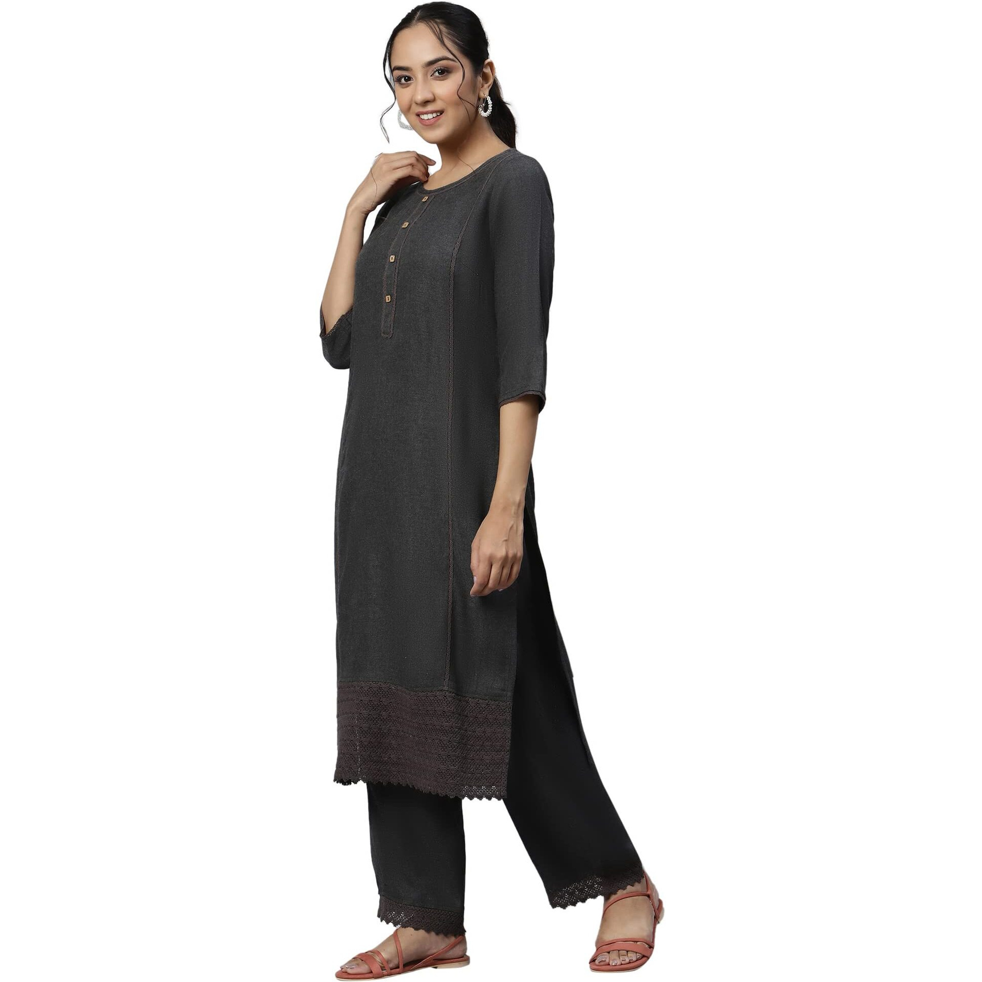 Aurelia Women Grey Round Neck Straight Kurta And Palazzo Co-Ord Set_22Auas13388-702553_L