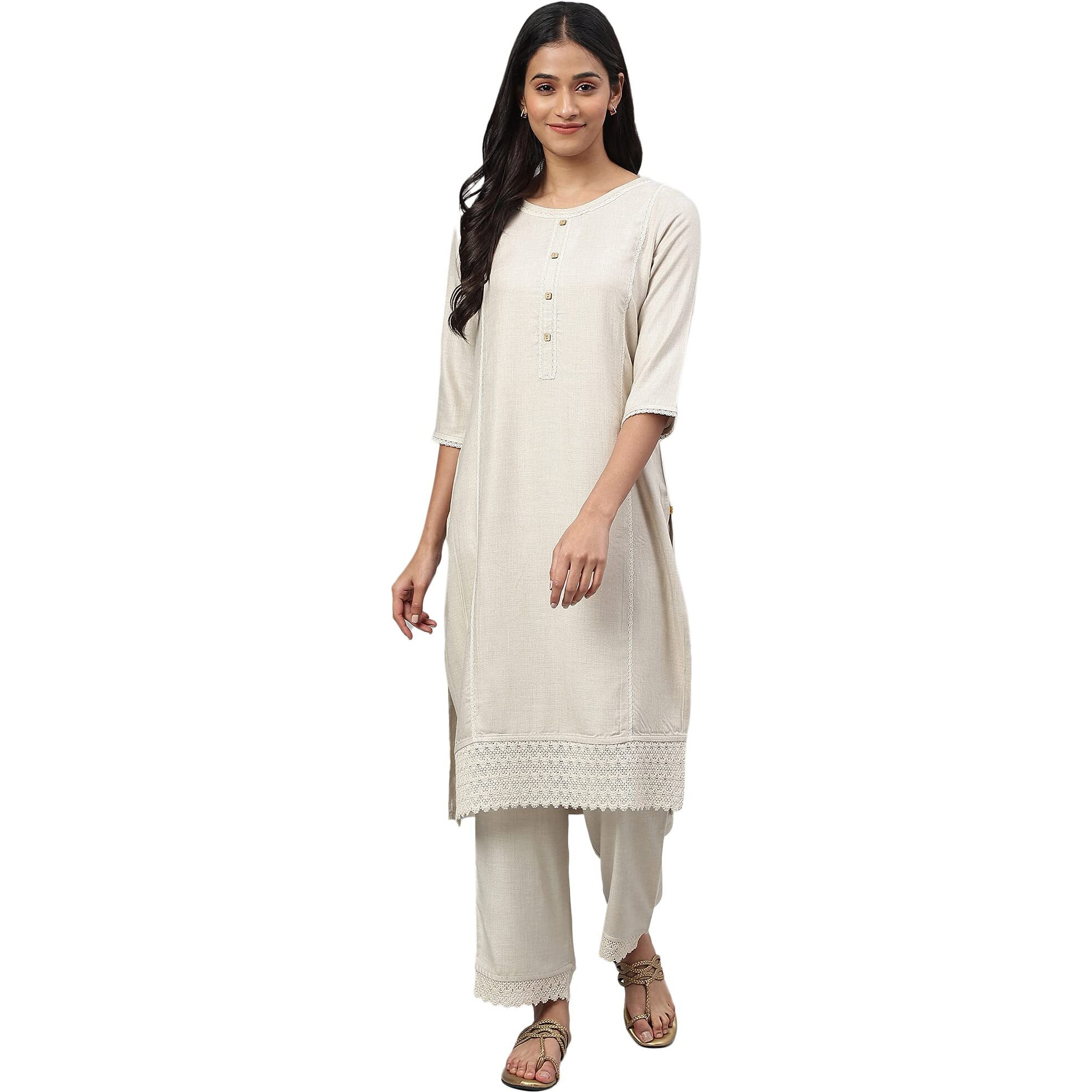 Aurelia Women Beige Solid Kurta With Straight Palazzo_22Auas13388-702555_S