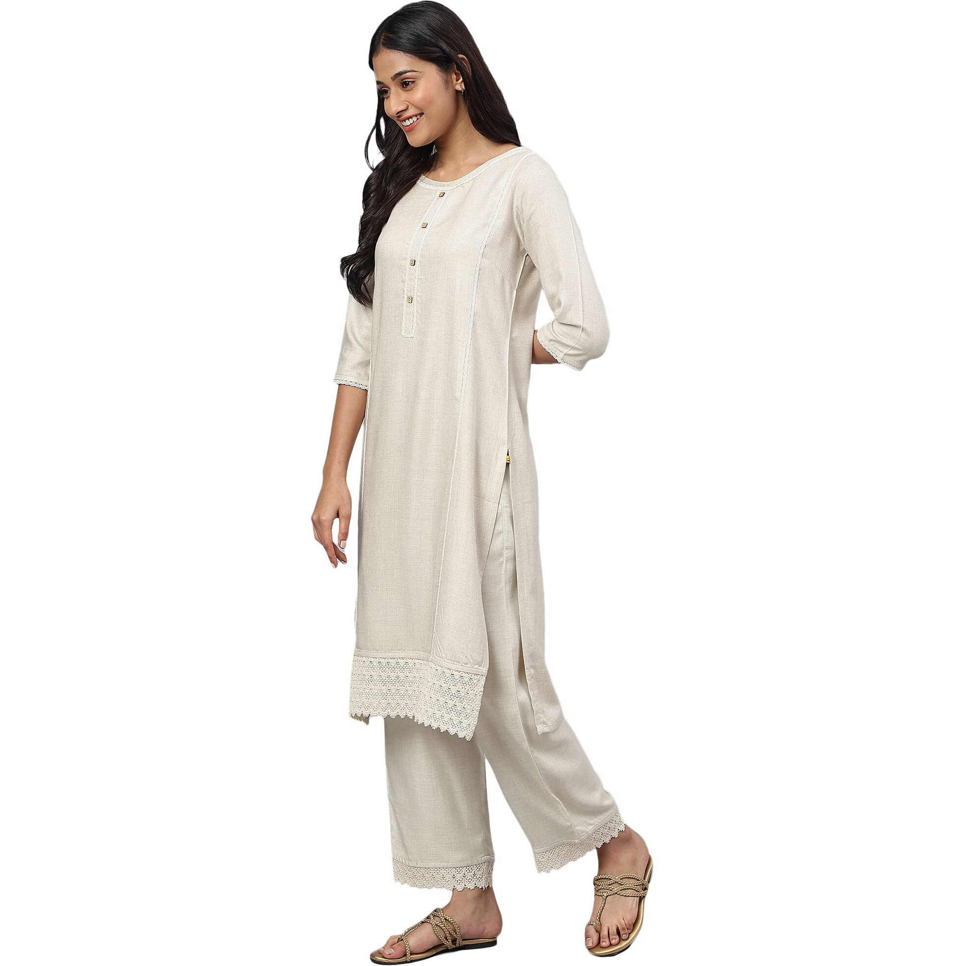 Aurelia Women Beige Solid Kurta With Straight Palazzo_22Auas13388-702555_S