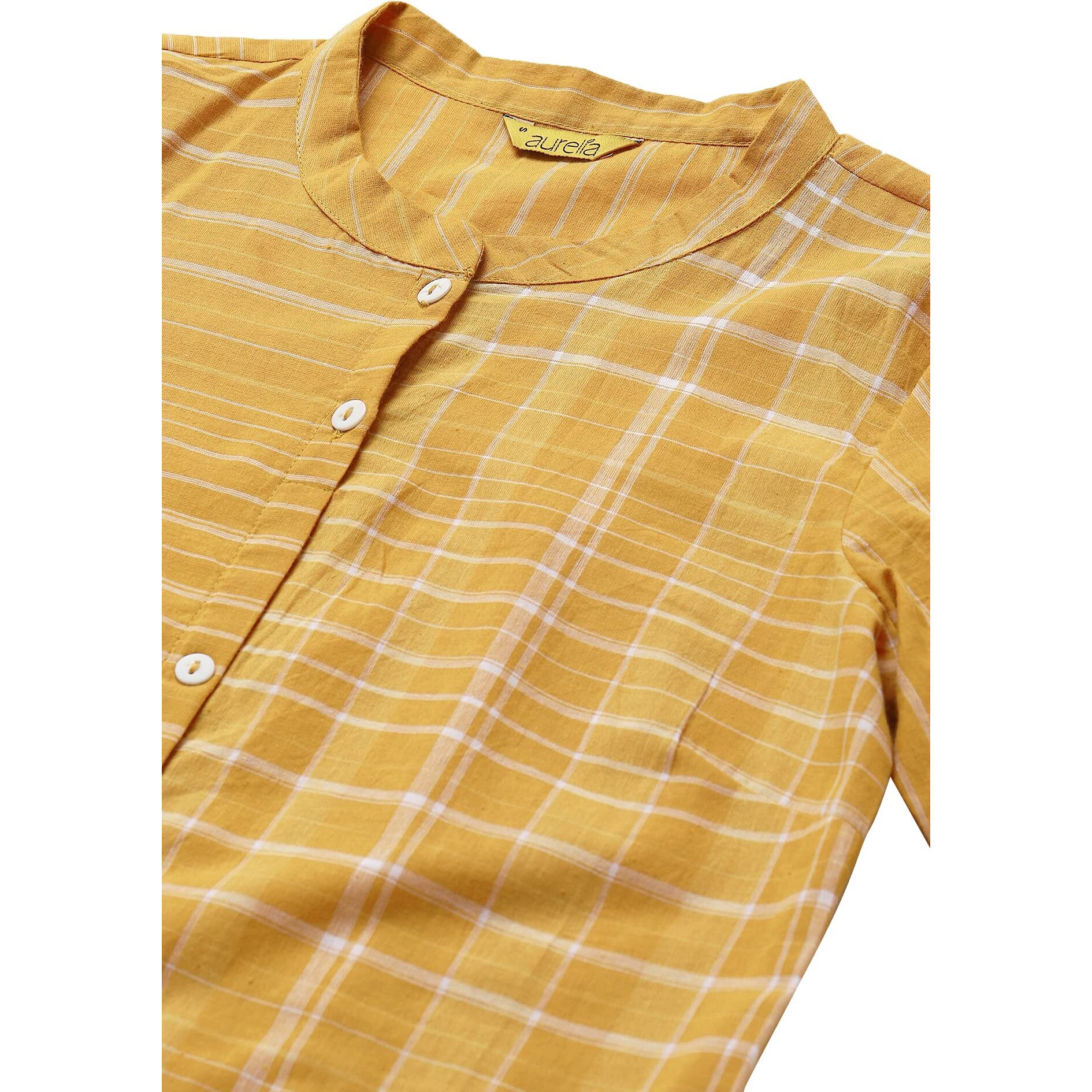 Aurelia Women Mustard Dobby Geometric Yarn Dyed Straight Kurta_22Aua13368-703597_Xs