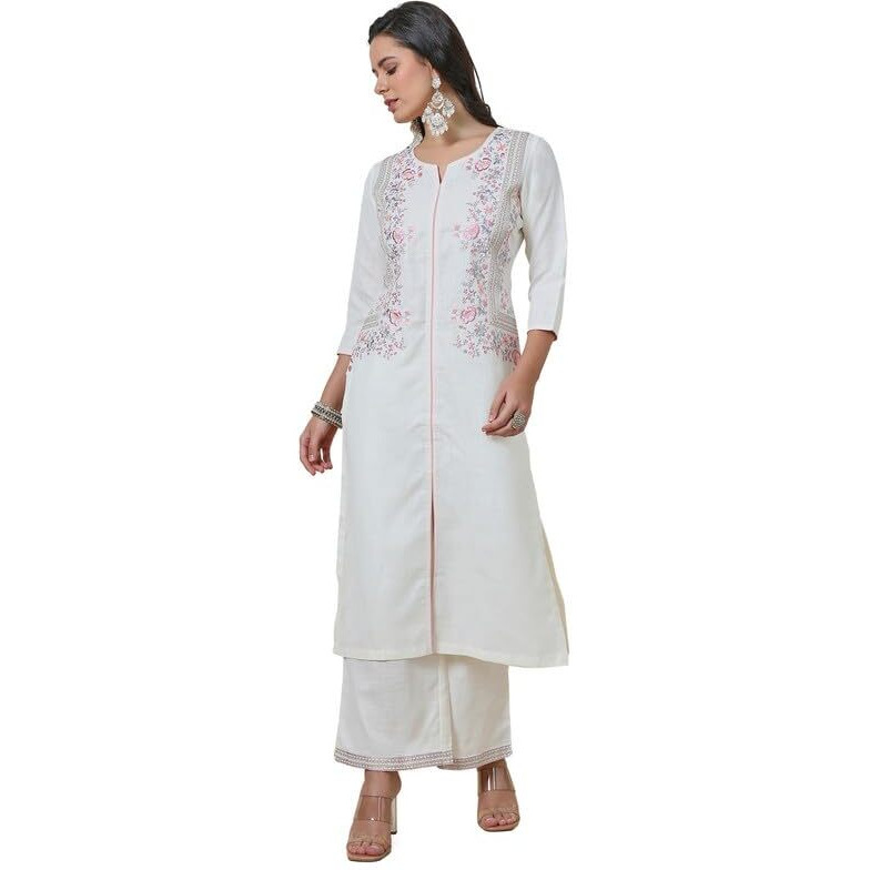 Soch Womens Off White Silk Blend Embroidered Kurta Set With Thread Work
