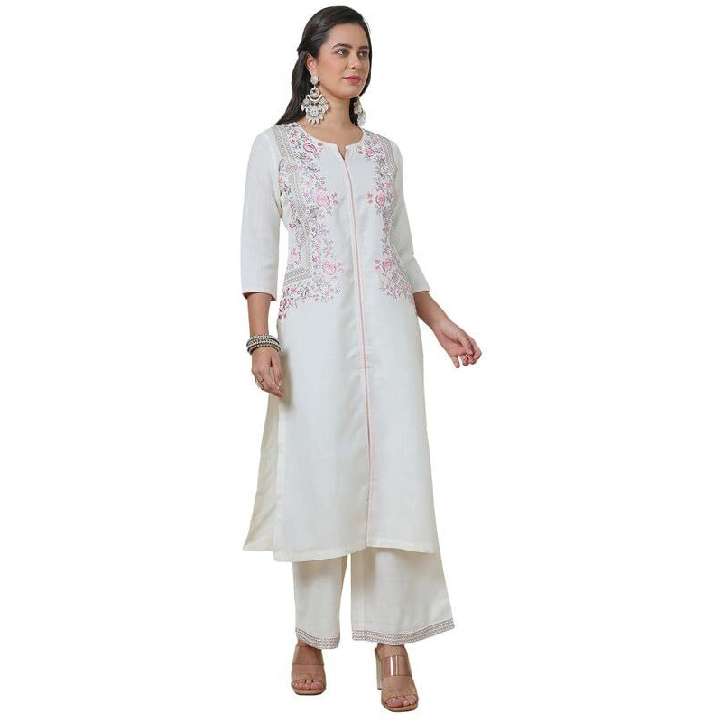 Soch Womens Off White Silk Blend Embroidered Kurta Set With Thread Work