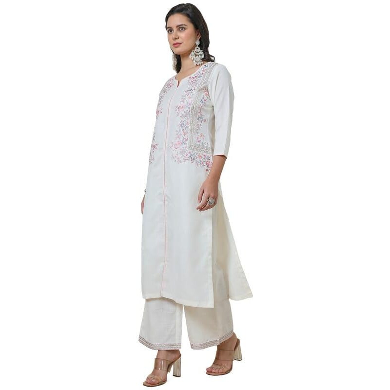 Soch Womens Off White Silk Blend Embroidered Kurta Set With Thread Work