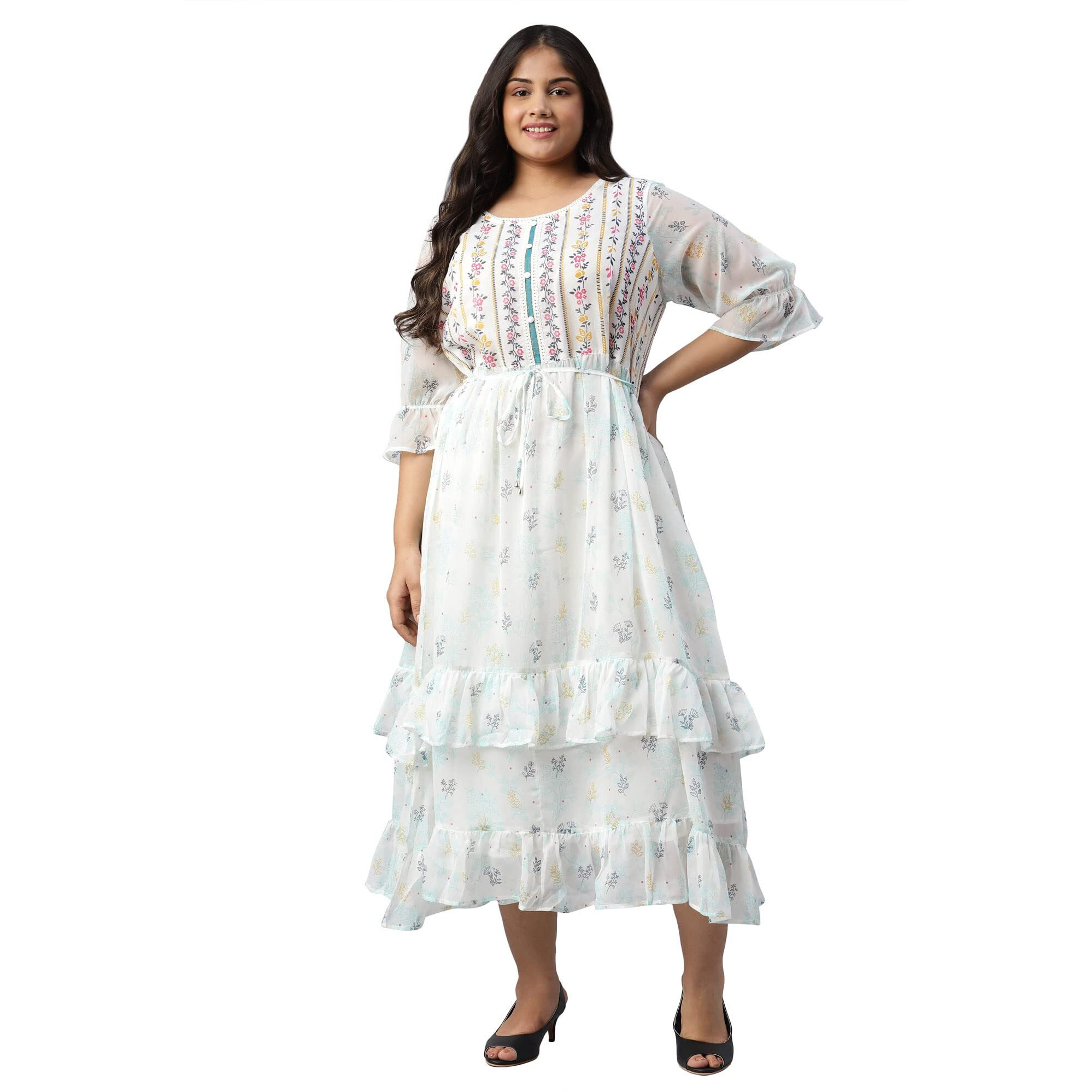 Aurelia Women White Flat Chiffon Floral Printed Dress_22Aua13374P-505800_4Xl