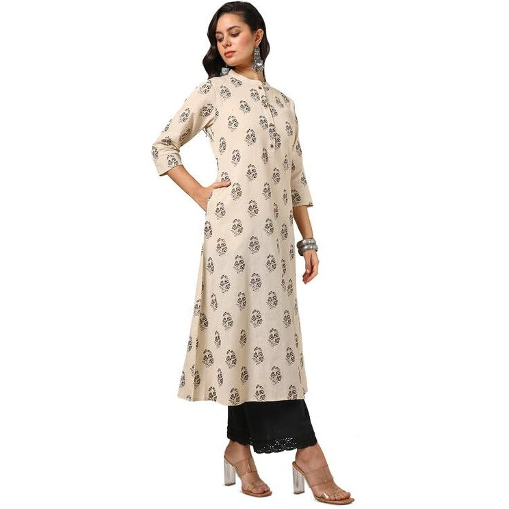 Soch Womens Beige Cotton Flex Paisley Print Kurta