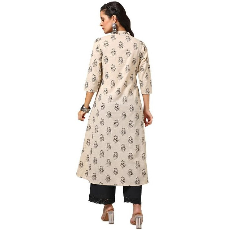 Soch Womens Beige Cotton Flex Paisley Print Kurta