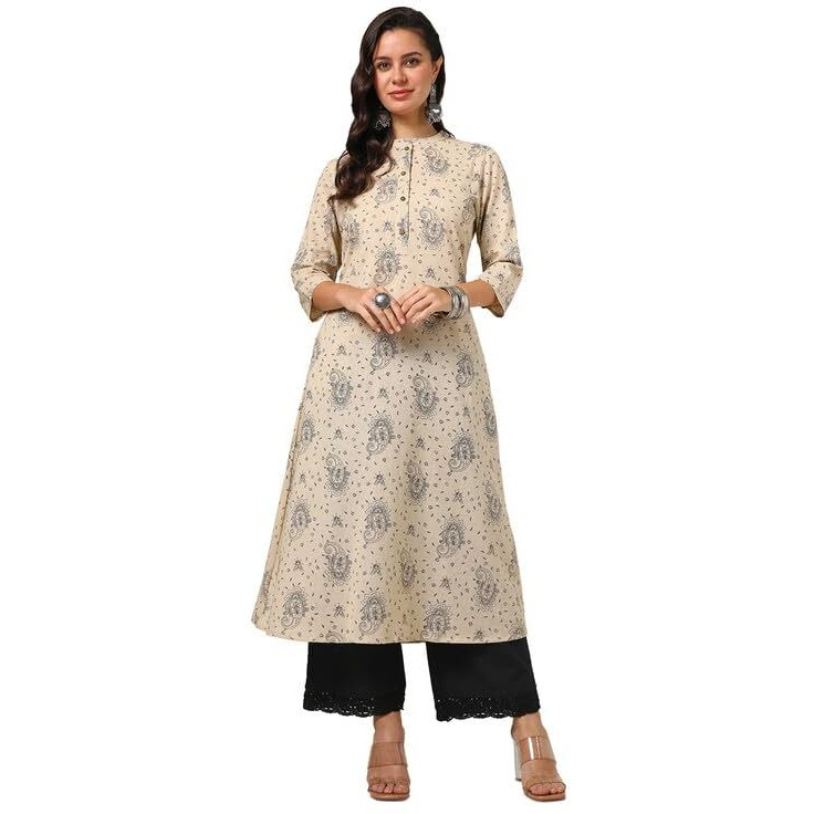 Soch Womens Beige Cotton Flex Floral Print Kurta