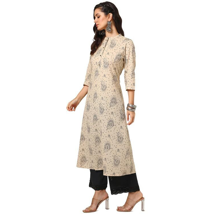 Soch Womens Beige Cotton Flex Floral Print Kurta
