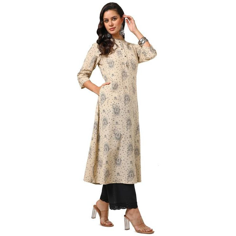 Soch Womens Beige Cotton Flex Floral Print Kurta