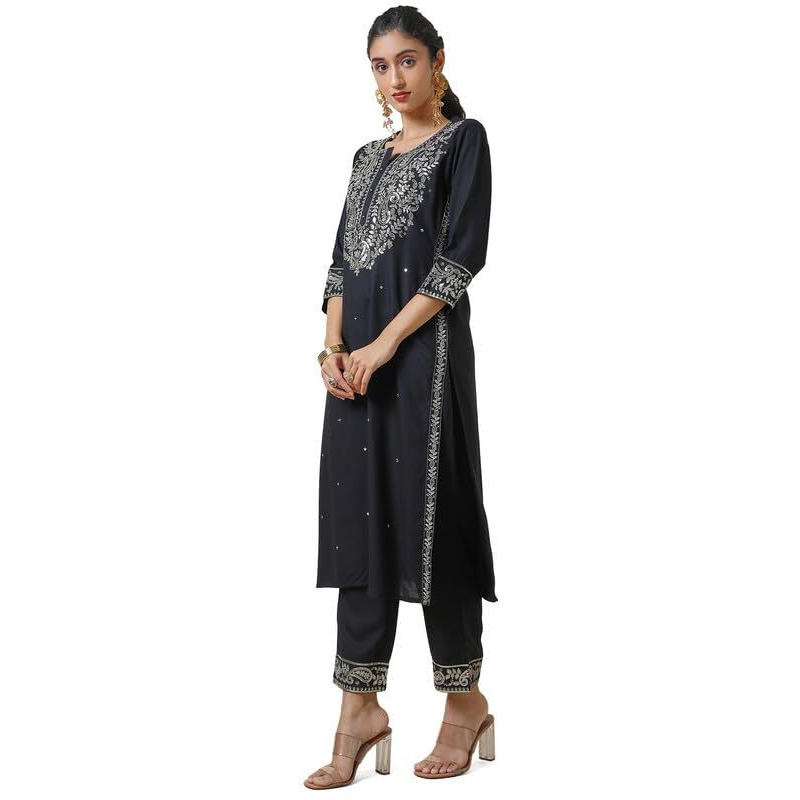 Soch Women's Rayon Kurta Set (Ewa4Ks10457A_Black