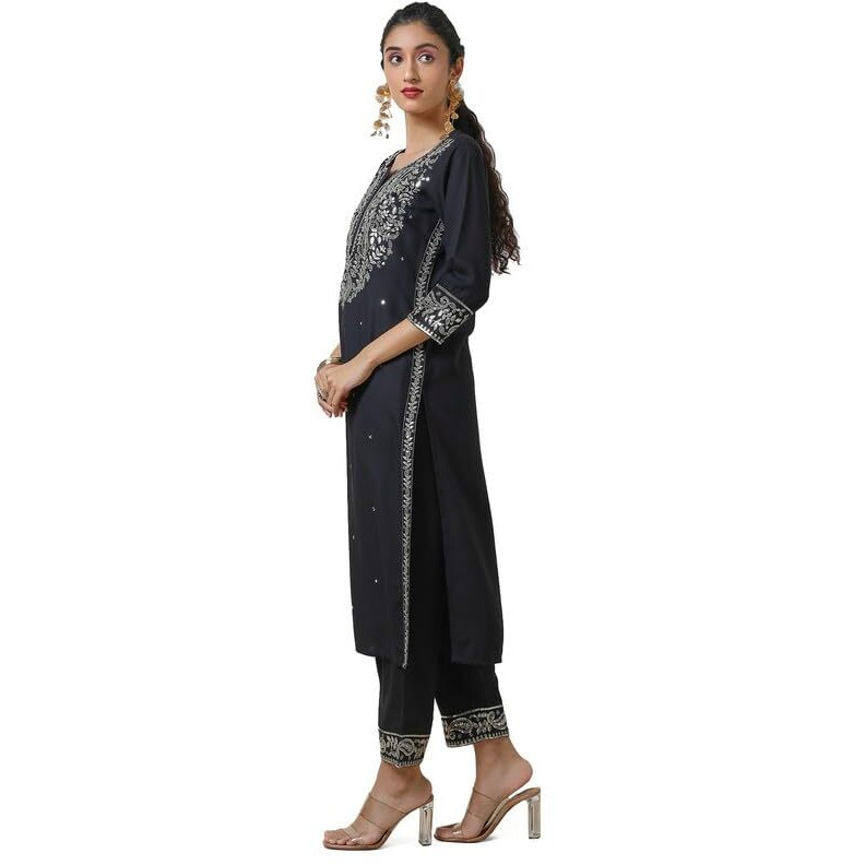 Soch Women's Rayon Kurta Set (Ewa4Ks10457A_Black