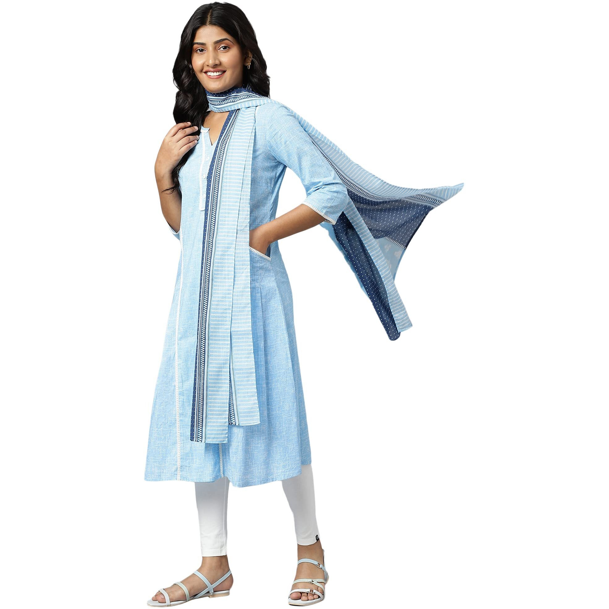 Aurelia Women Ice Blue Cotton Printed Dupatta_22Aua80002-505717_Fs