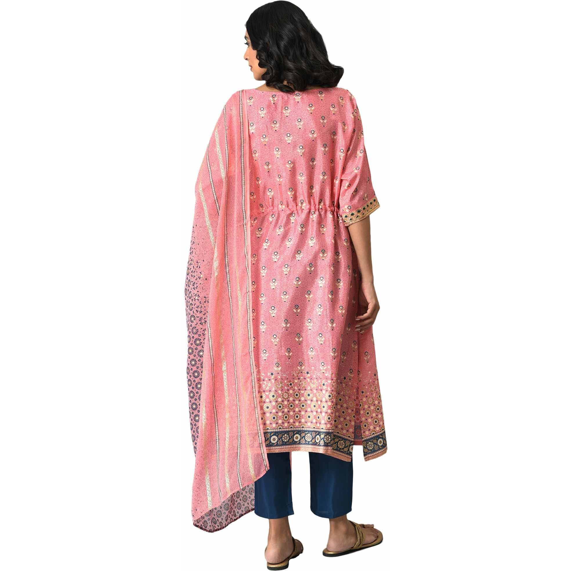 Aurelia Women Liva Pink Printed Kurta With Blue Trousers And Pink Dupatta_22Aud10495-503222_S