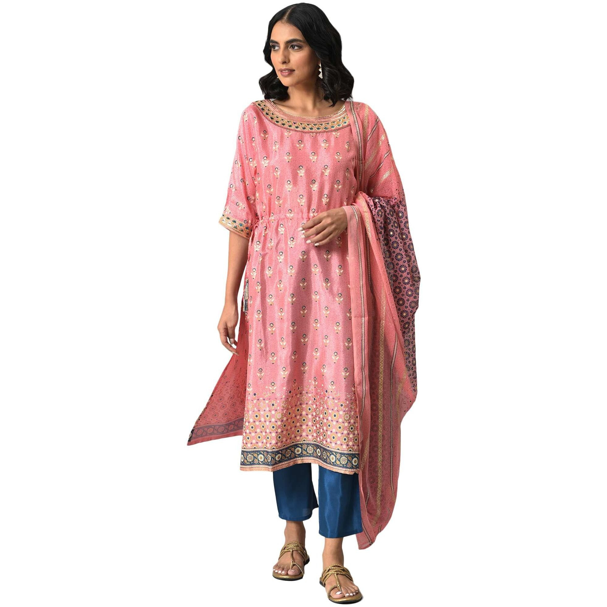 Aurelia Women Liva Pink Printed Kurta With Blue Trousers And Pink Dupatta_22Aud10495-503222_Xxl