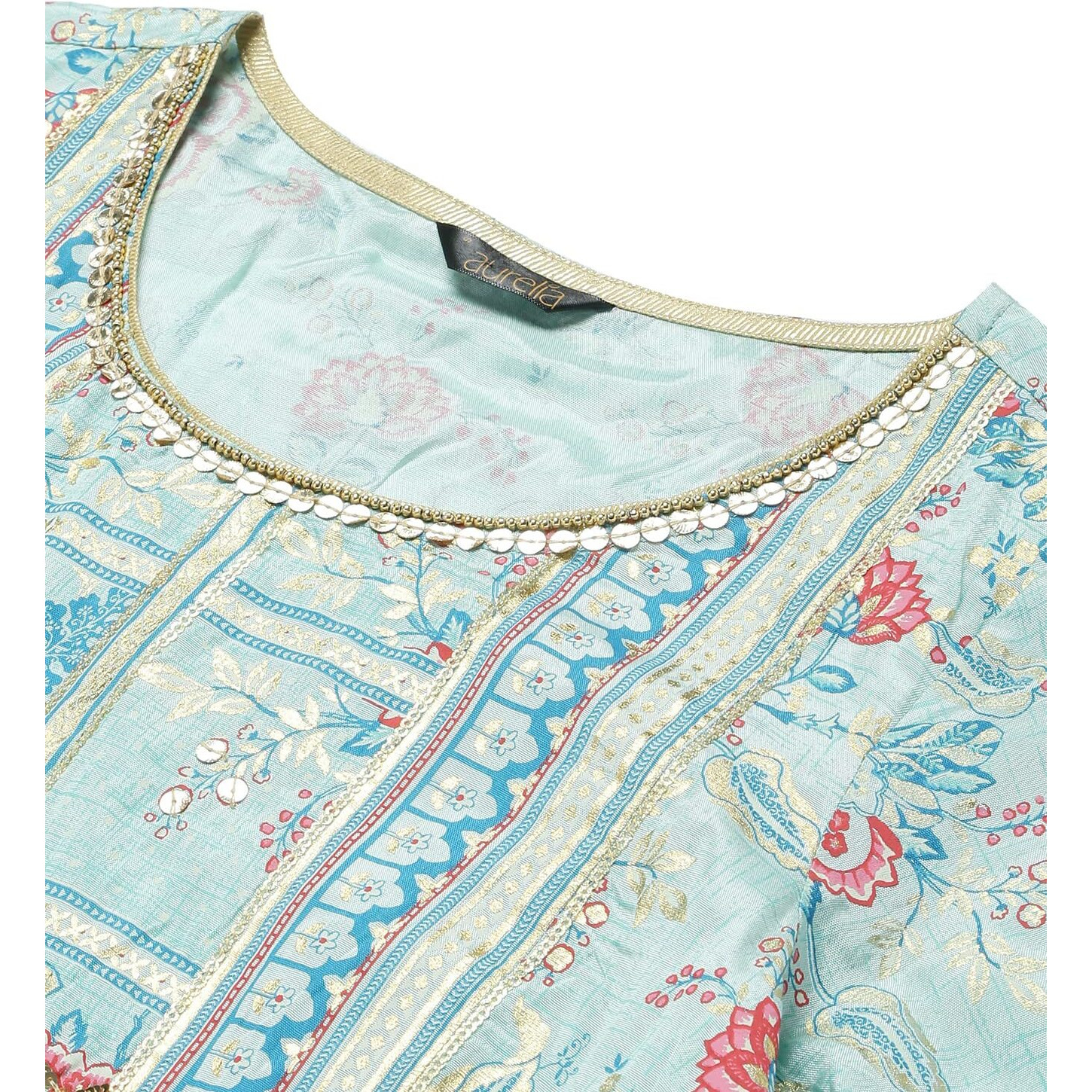 Aurelia Women Polyester Liva Blue Glitter Printed Kurta Trouser With Dupatta Set_22Aud10477-503974_S