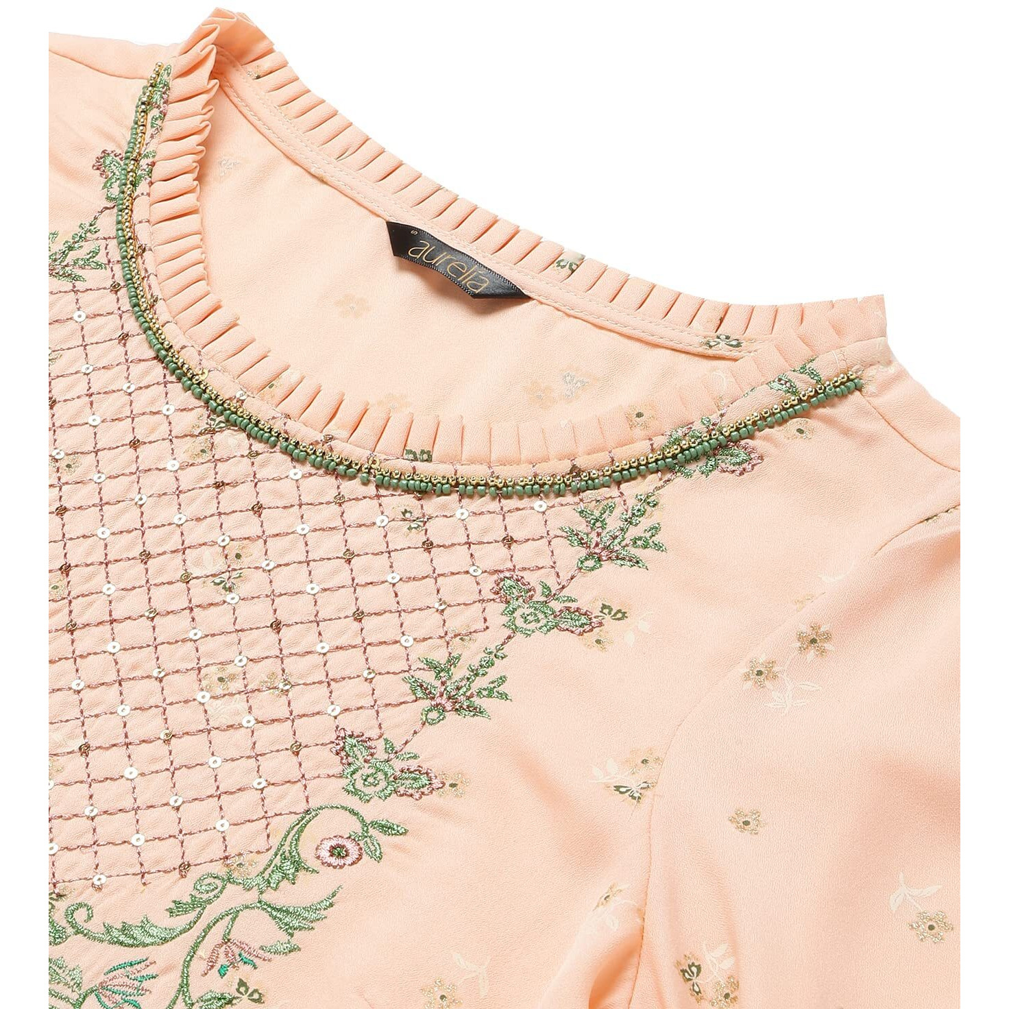 Aurelia Rayon Women's Pink Embroidered Dress With Green Regular Fit Kurta Set_22Aud10483-503988_Xl