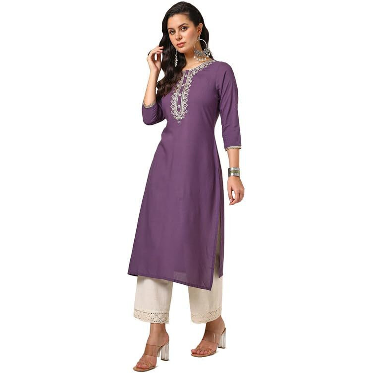 Soch Womens Purple Rayon Embroidered Kurta With Sequence Work