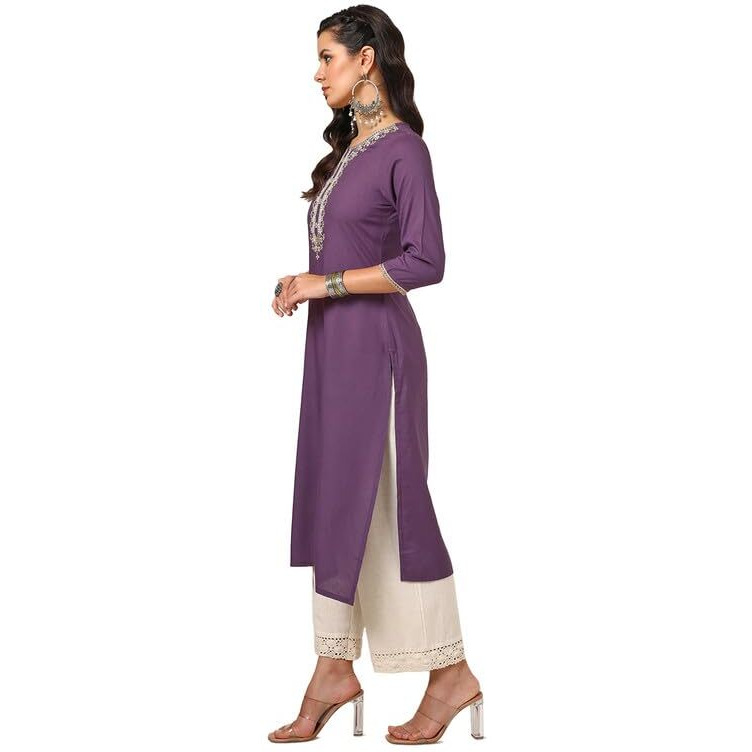 Soch Womens Purple Rayon Embroidered Kurta With Sequence Work