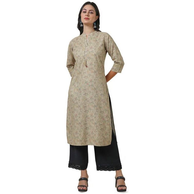 Soch Womens Beige Botanical Linen Blend Kurta With Tassels