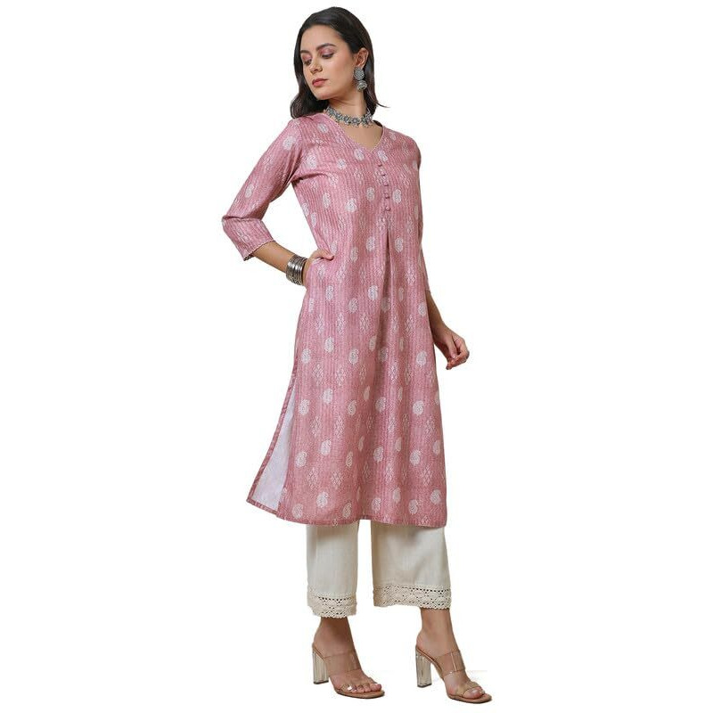 Soch Womens Onion Pink Linen Blend Paisley Print Kurta