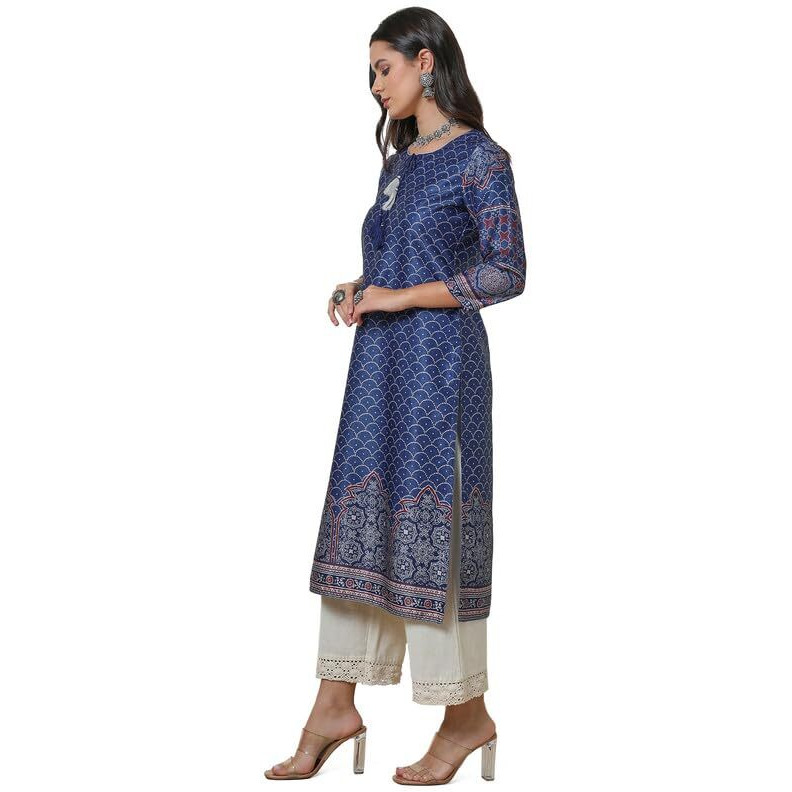 Soch Womens Blue Geometric Print Kurta With Tassels